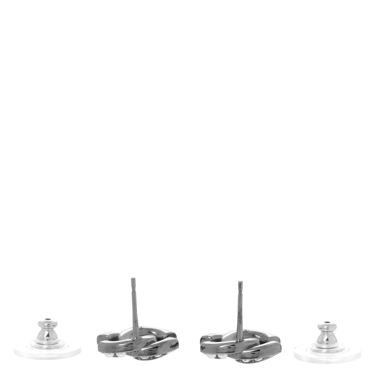 Chanel Pearl Crystal CC Earrings Ruthenium 3 of 5