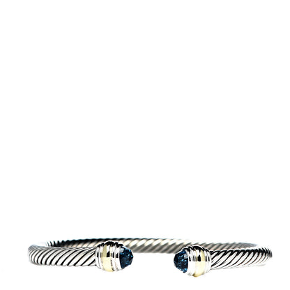 David Yurman Sterling Silver 14K Yellow Gold Blue Topaz 5mm Cable Classics Bracelet 1 of 5