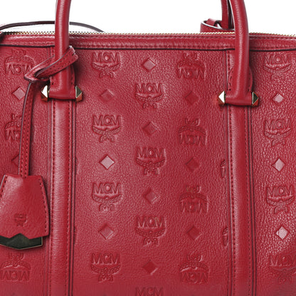 MCM Calfskin Ottomar Monogram Boston Bag Red 7 of 9