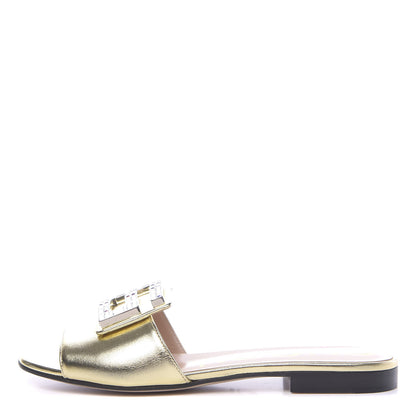 Gucci Metallic Nappa Crystal Square G Madelyn Slide Sandals 36.5 Gold 1 of 9