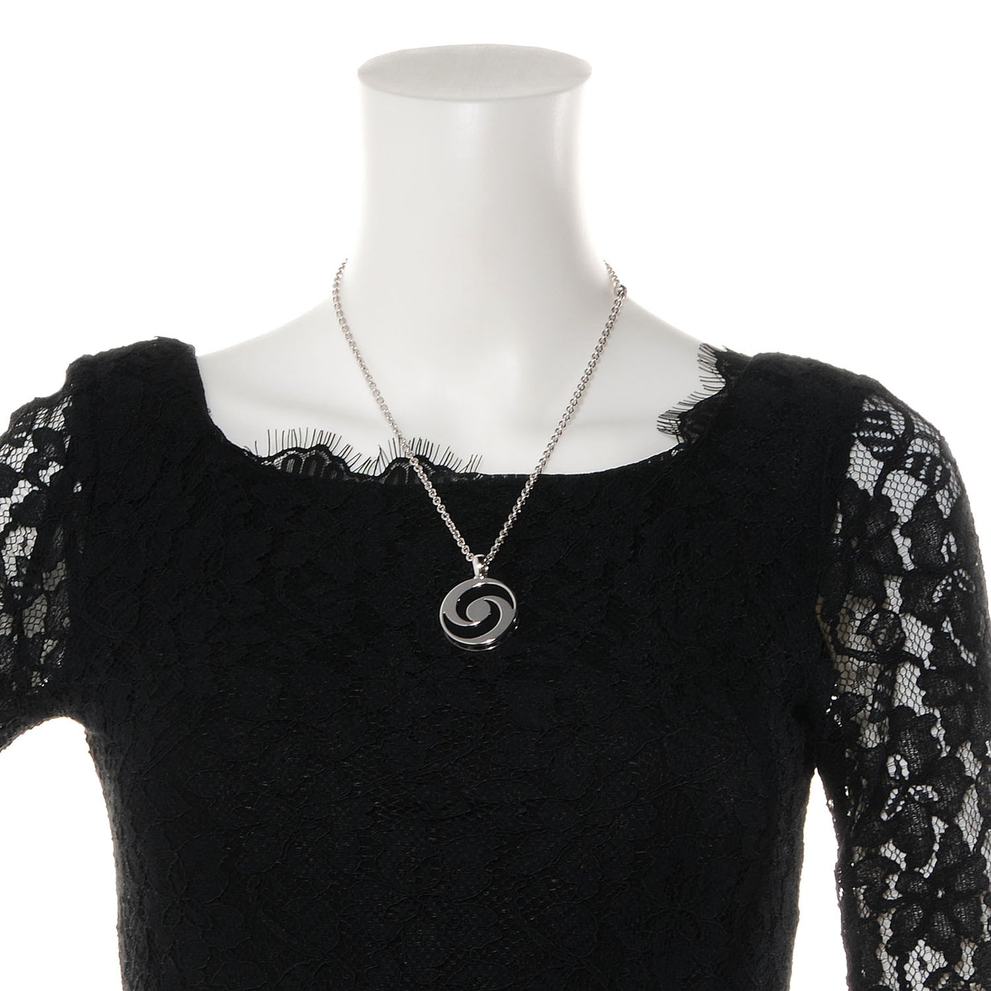 BVLGARI Stainless Steel 18K White Gold Black Onyx Optical Illusion Pendant Necklace