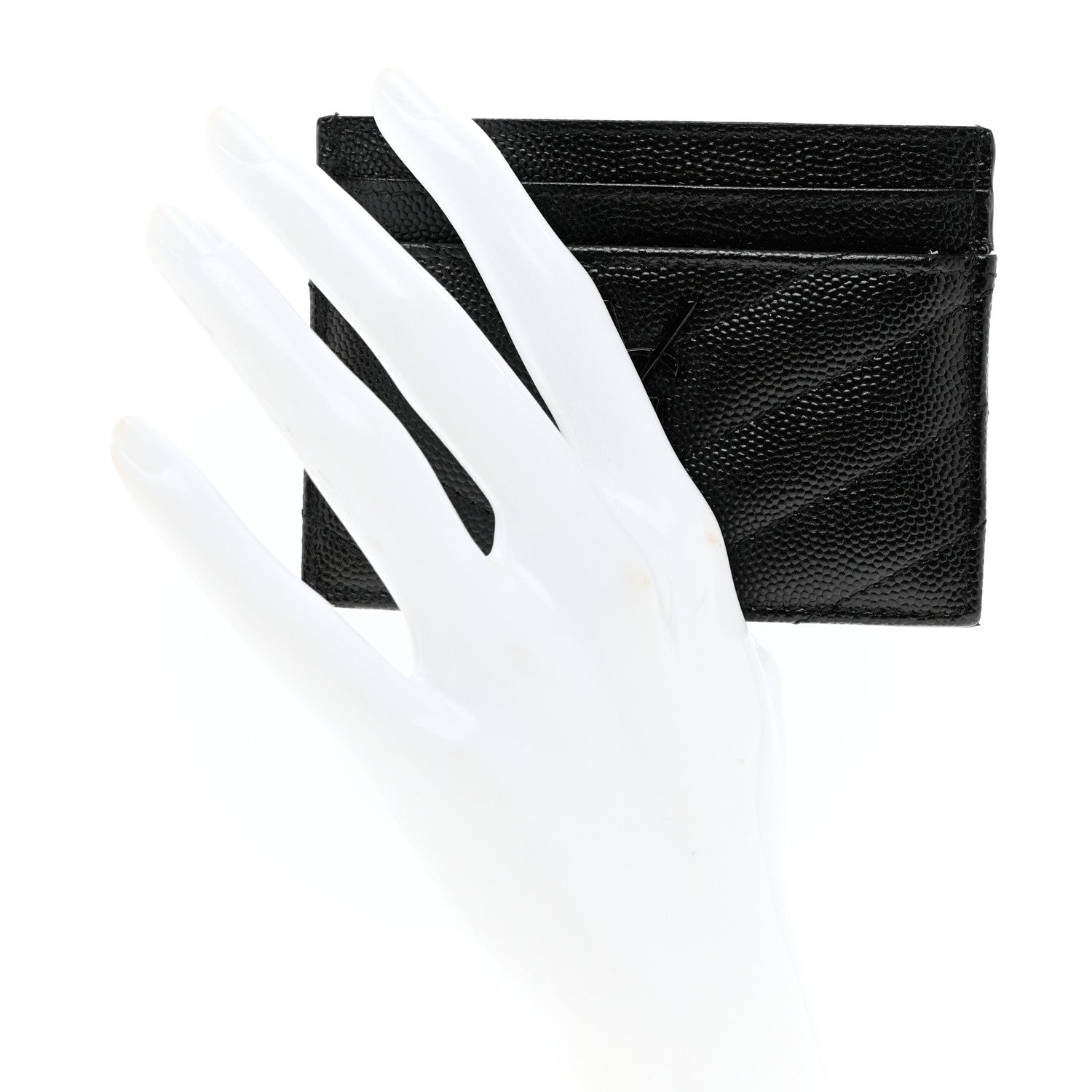 Saint Laurent Grain De Poudre Matelasse Chevron Monochrome Monogram Credit Card Case Black 2 of 7
