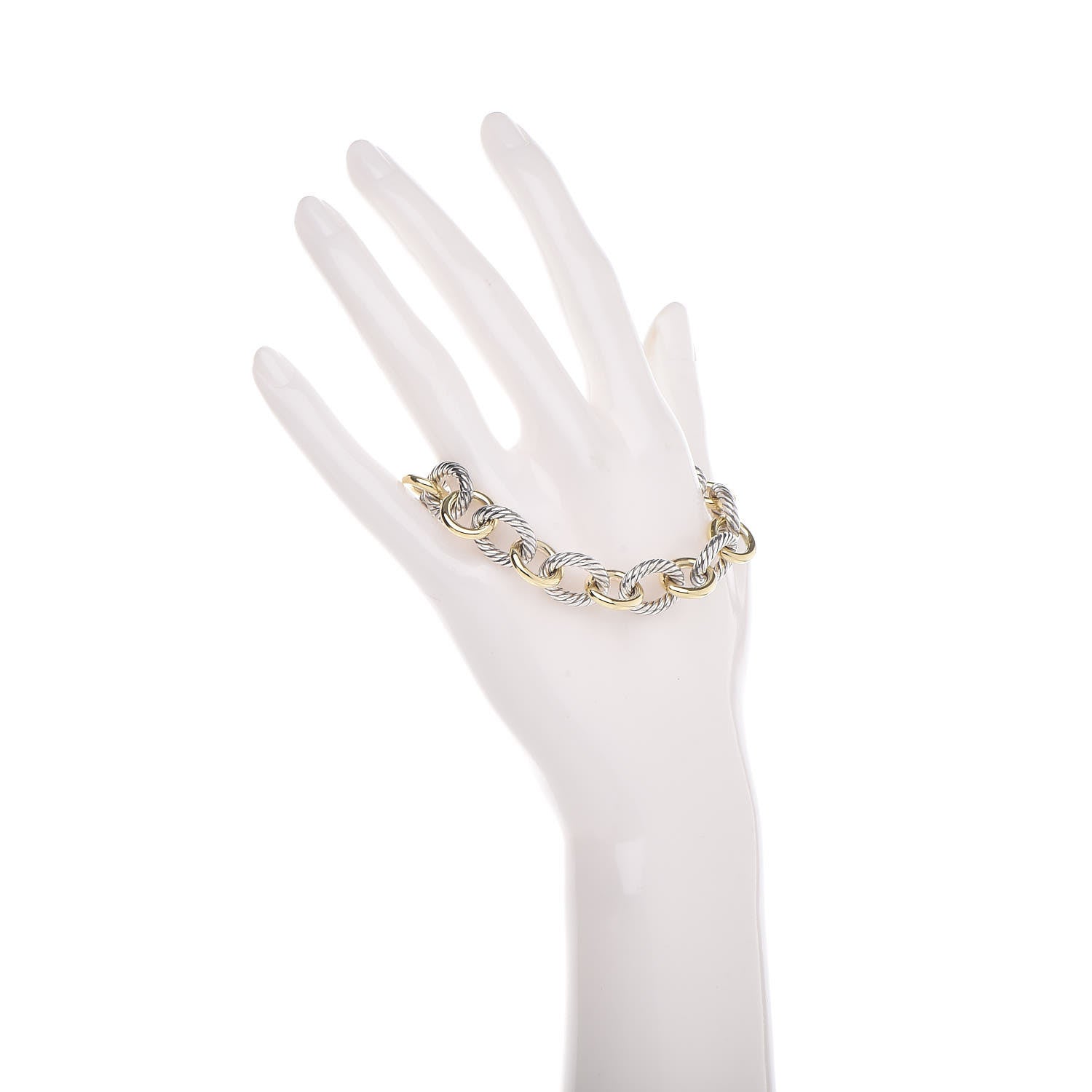 David Yurman Sterling Silver 18K Yellow Gold 12mm Large Oval Link Bracelet 2 of 4