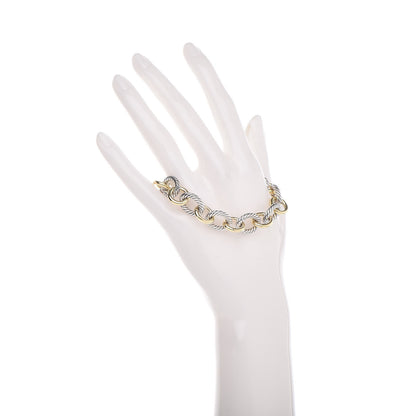 David Yurman Sterling Silver 18K Yellow Gold 12mm Large Oval Link Bracelet 2 of 4