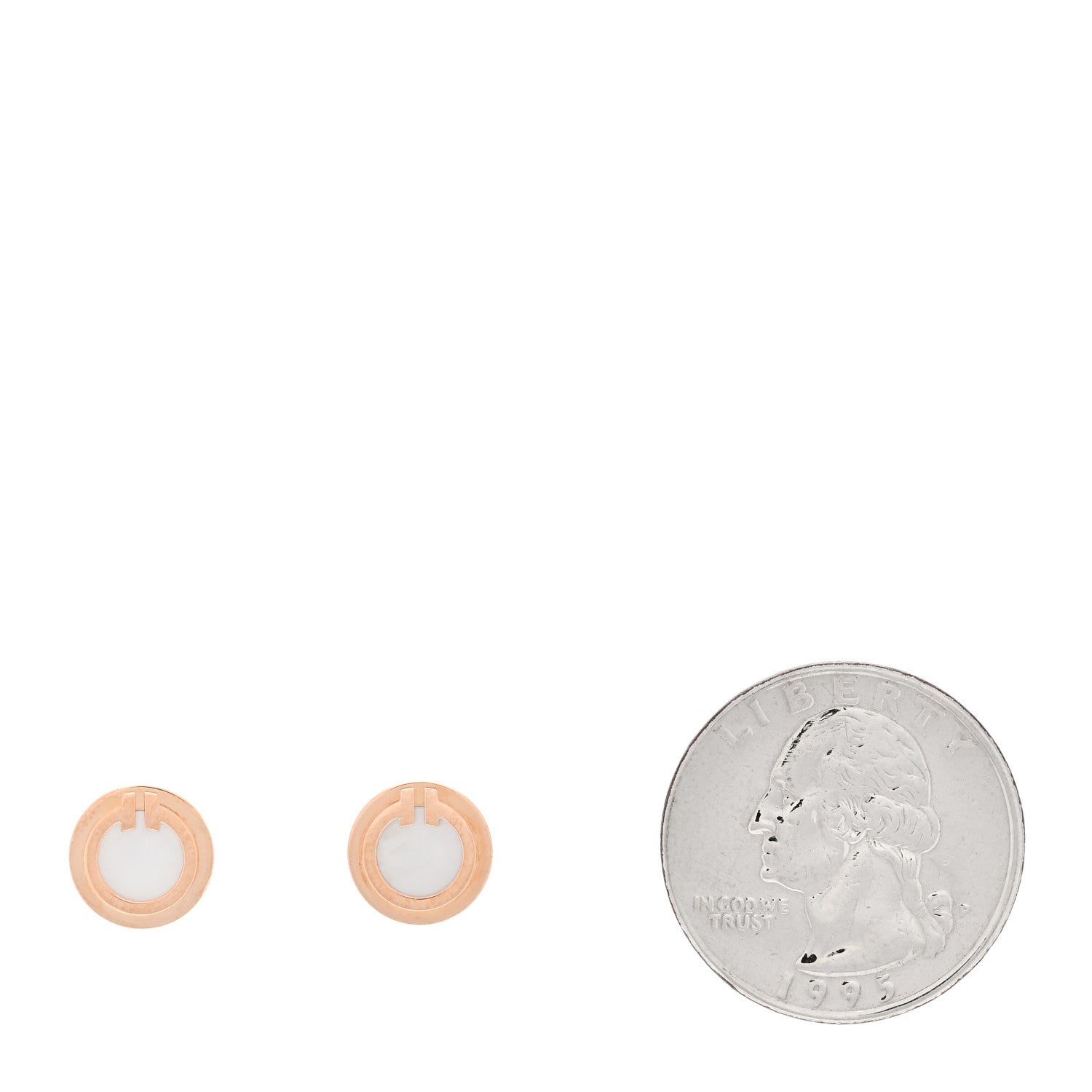 Tiffany 18K Rose Gold Mother of Pearl T Circle Earrings 2 of 4