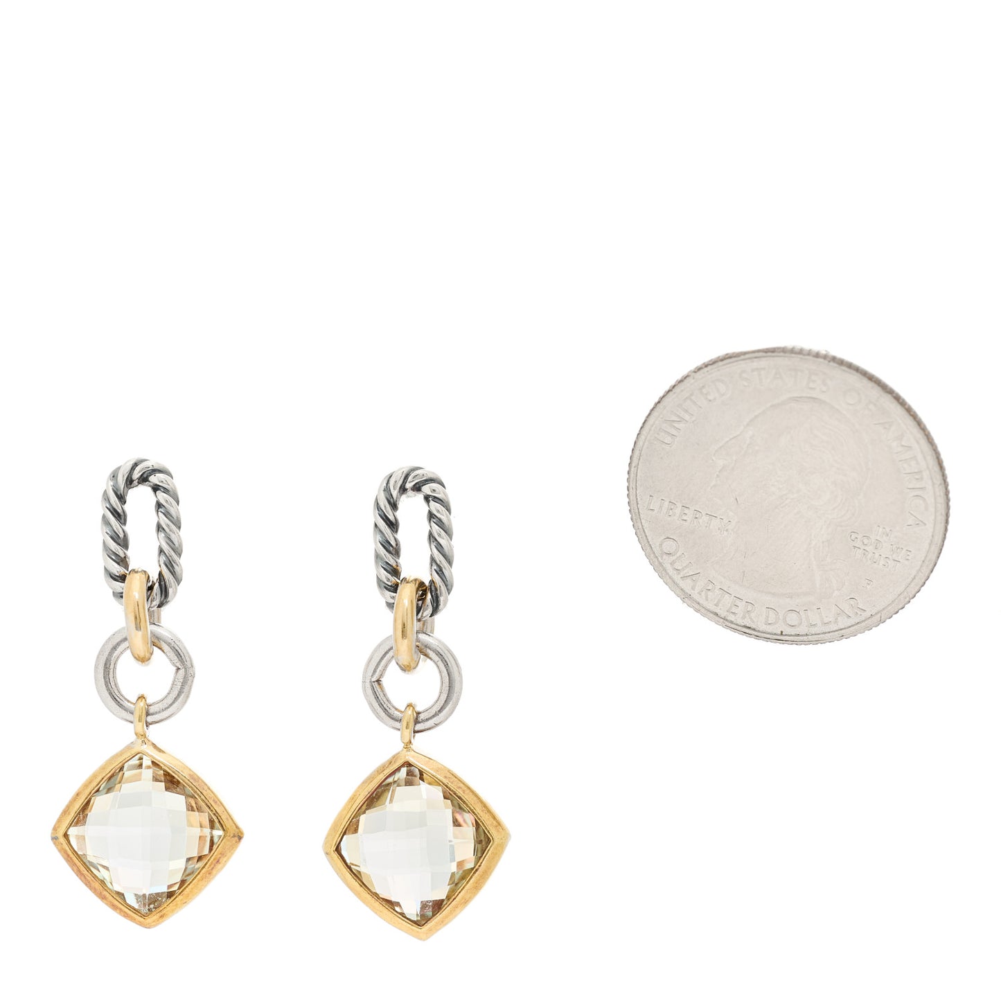 Sterling Silver 18K Yellow Gold Prasiolite Drop Earrings