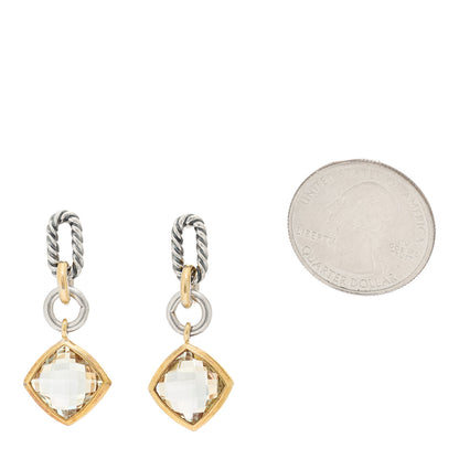 David Yurman Sterling Silver 18K Yellow Gold Prasiolite Drop Earrings 1 of 4