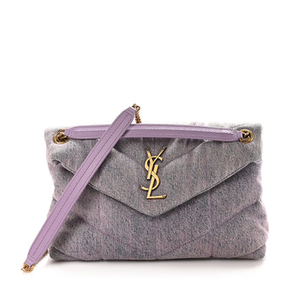 Saint Laurent Denim Quilted Small Loulou Puffer Monogram Chain Satchel Bleached Lilac 1 of 11