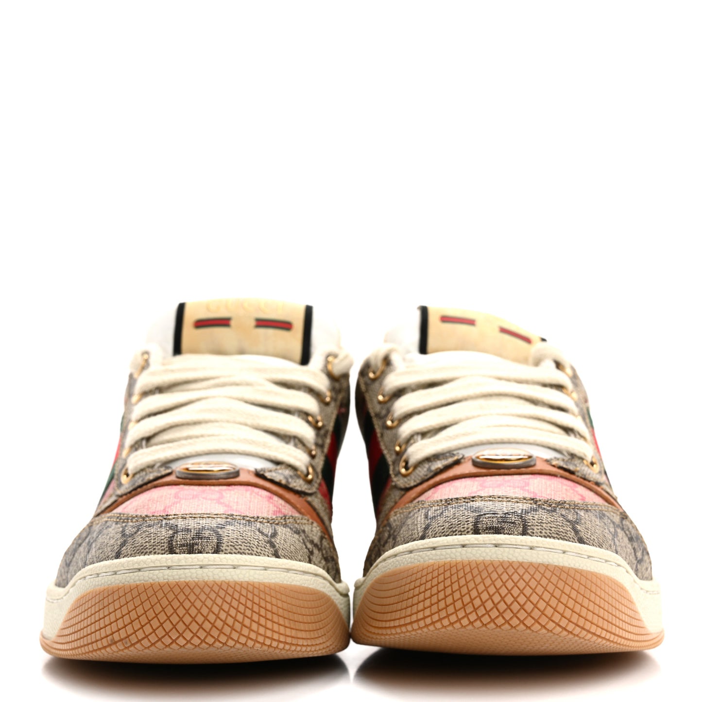 GG Supreme Monogram Harness Calfskin Web Womens Screener Sneakers 37.5 Beige Ebony Rosso Harness Brown