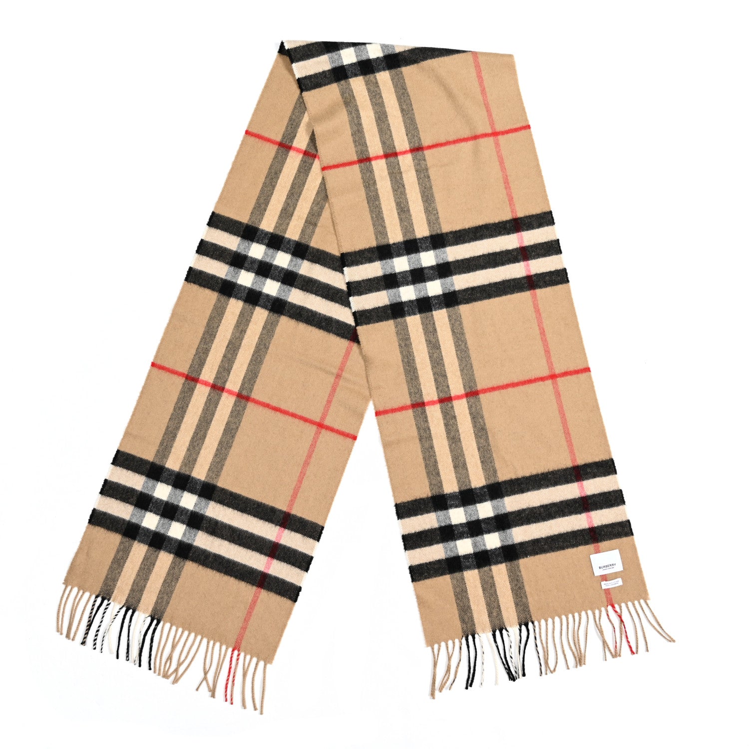 Burberry Cashmere Giant Check Fringe Scarf Archive Beige 2 of 4
