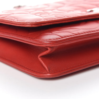 Chanel Lambskin Camellia Embossed Wallet On Chain WOC Red 9 of 17