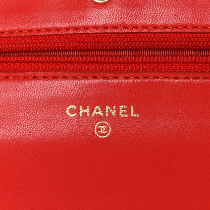 Chanel Lambskin Quilted Wallet On Chain WOC Light Red 8 of 11