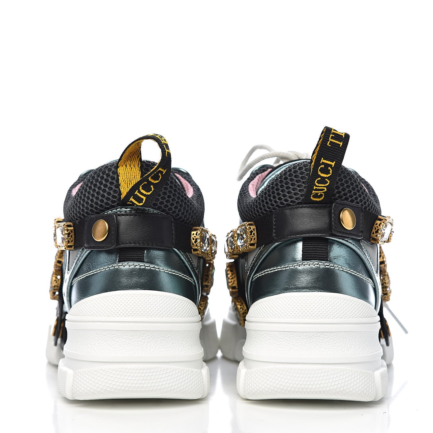 Gucci X SEGA Metallic Calfskin Removable Crystals Womens Flashtrek Sneakers 36 Lago Loess Silver 9 of 11