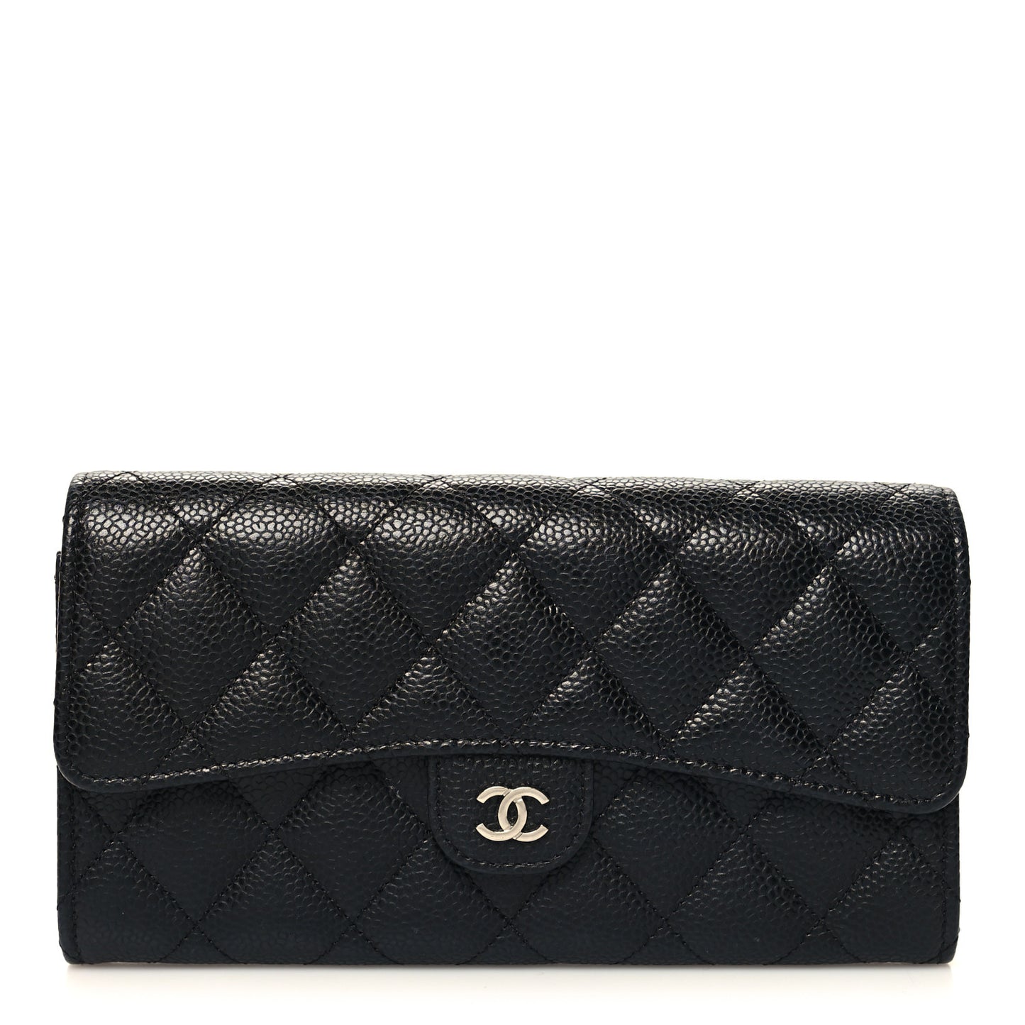 Caviar Quilted Large Gusset Flap Wallet Black
