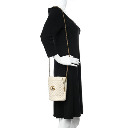 Gucci Calfskin Matelasse Mini GG Marmont 2.0 Bucket Bag White 2 of 13