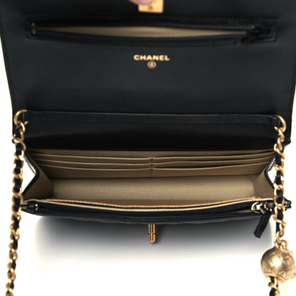 Chanel Lambskin Quilted CC Pearl Crush Wallet on Chain WOC Black 5 of 9
