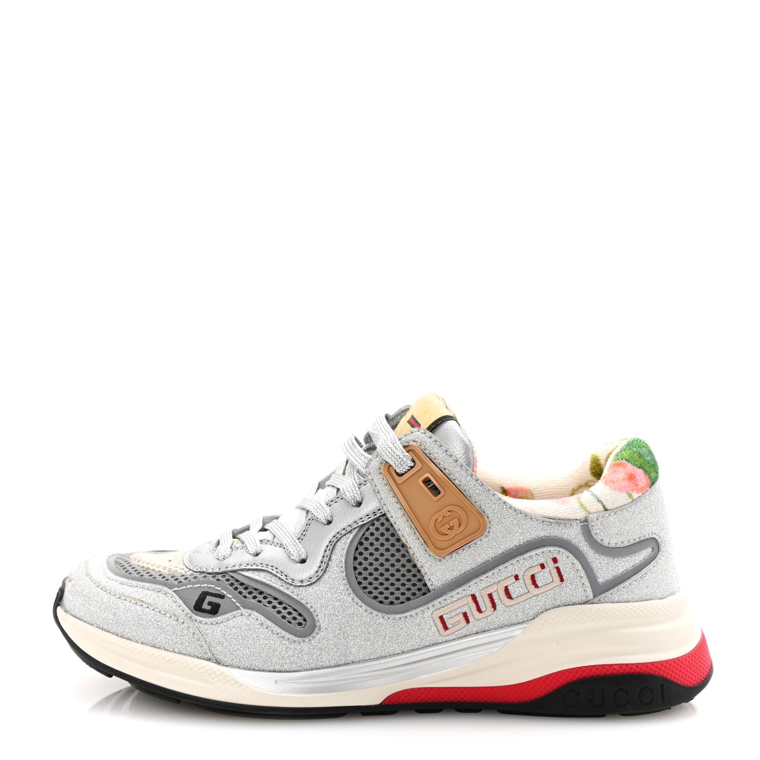GUCCI グリッター スニーカー 23.5 Gucci Metallic Calfskin Glitter Mesh Womens Ultrapace Sneakers 38