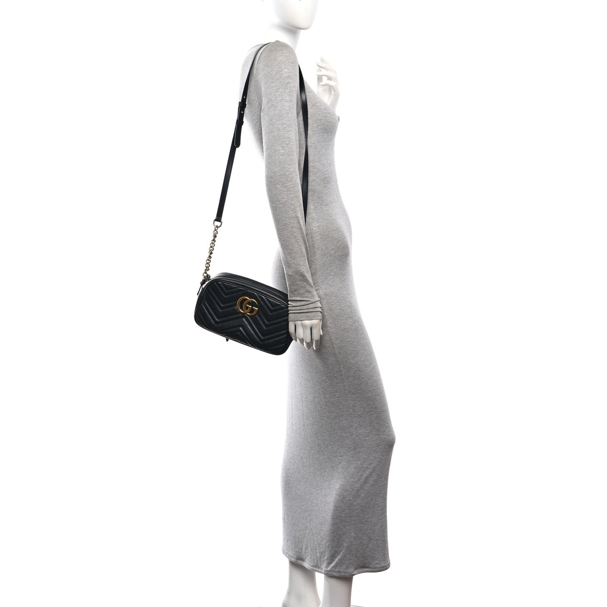 Gucci Calfskin Matelasse Small GG Marmont Chain Shoulder Bag Black 2 of 10