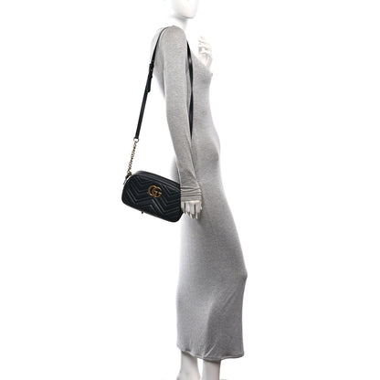 Gucci Calfskin Matelasse Small GG Marmont Chain Shoulder Bag Black 2 of 10