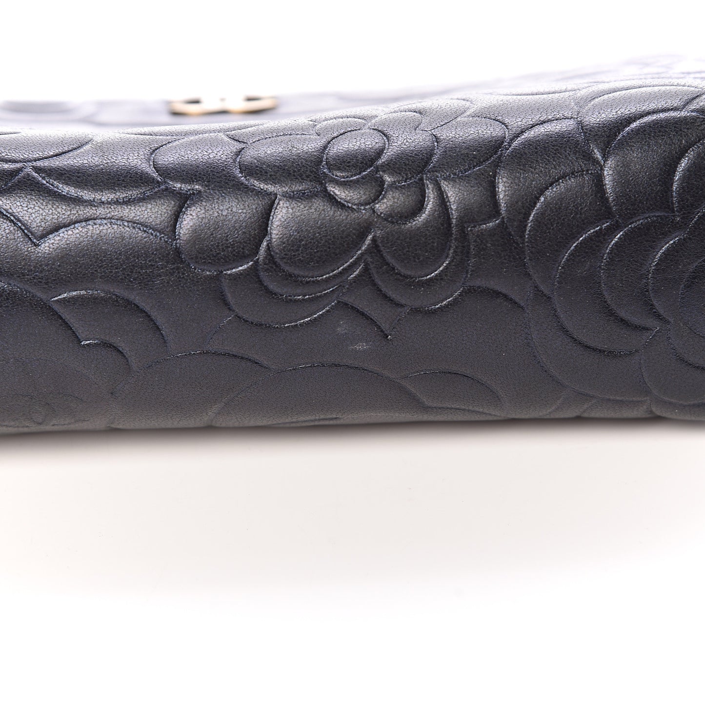Lambskin Camellia Embossed Cosmetic Case Dark Blue