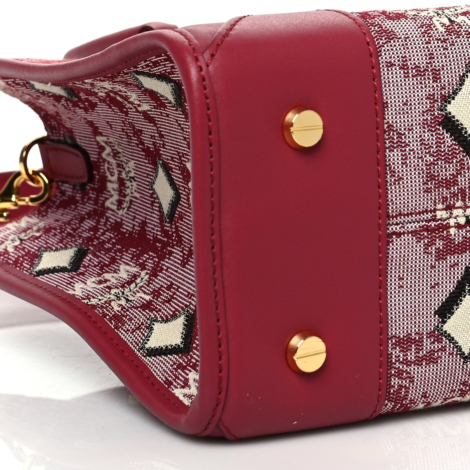 MCM Jacquard Monogram Small Tote Red 7 of 12