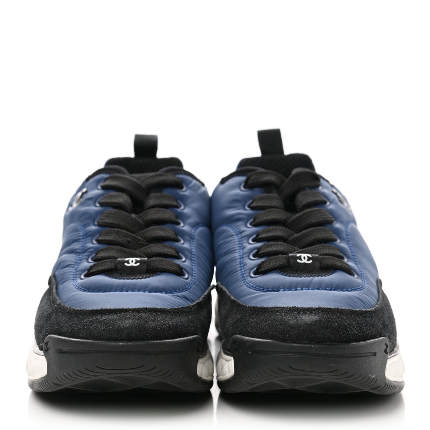 Nylon Suede Calfskin Womens Logo Sneakers 37.5 Blue Navy Dark Navy