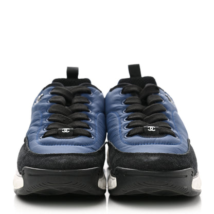 Chanel Nylon Suede Calfskin Womens Logo Sneakers 37.5 Blue Navy Dark Navy 2 of 10