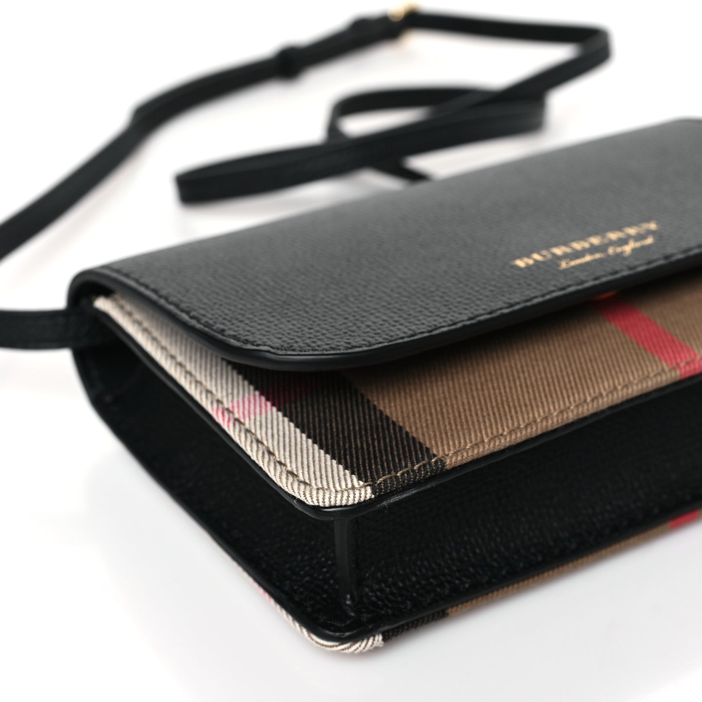 Derby Calfskin House Check Wallet On Chain Black