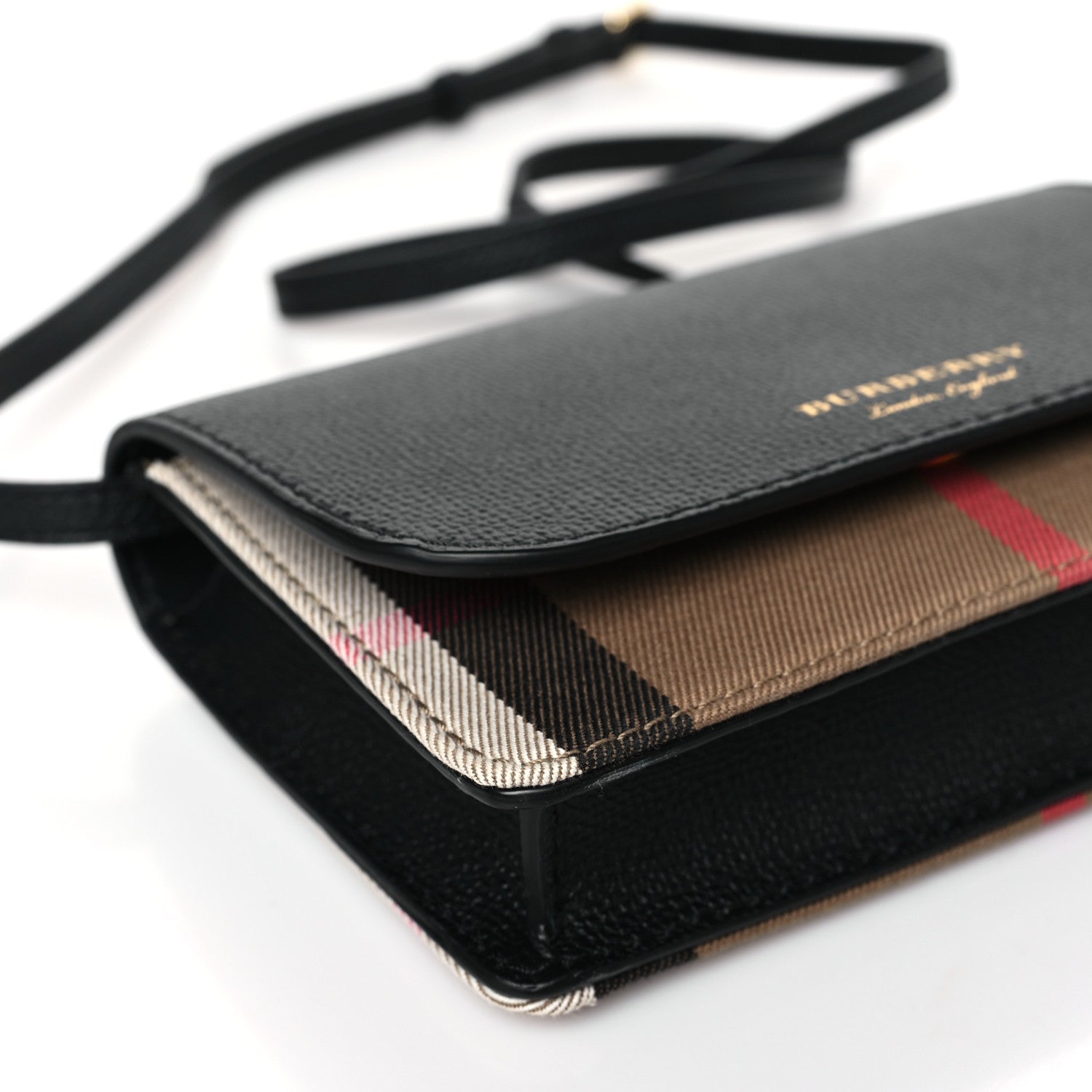 Burberry Derby Calfskin House Check Wallet On Chain Black 8 of 8