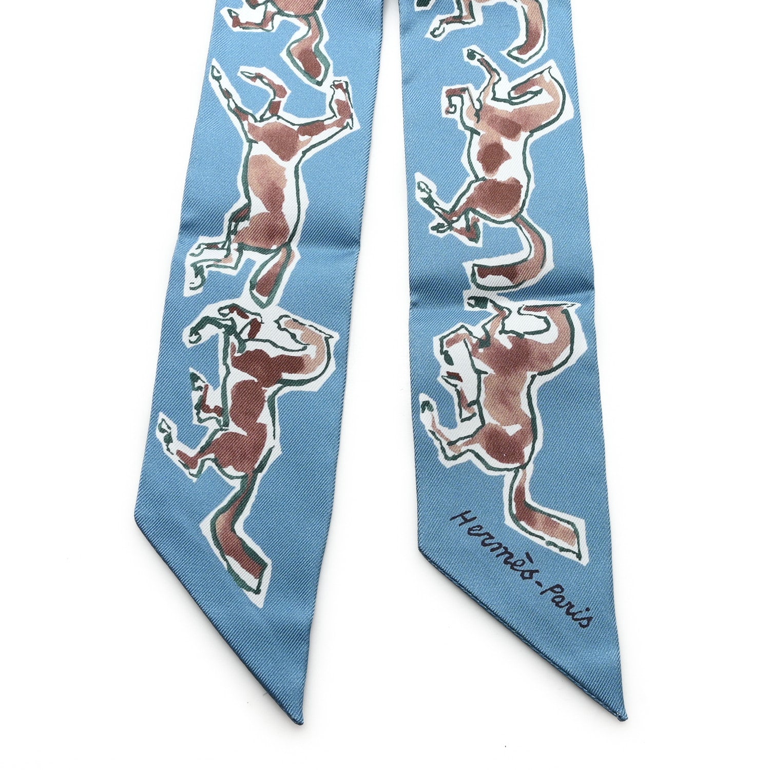 Hermes Silk Chevaux En Liberte Twilly Bleu Glacier Beige 2 of 3