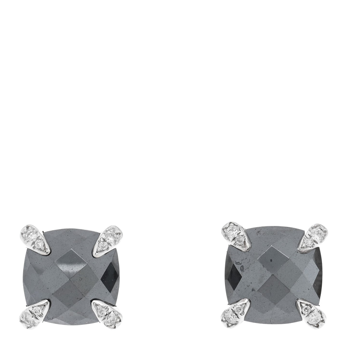 Sterling Silver Diamond Hematine 9mm Chatelaine Earrings