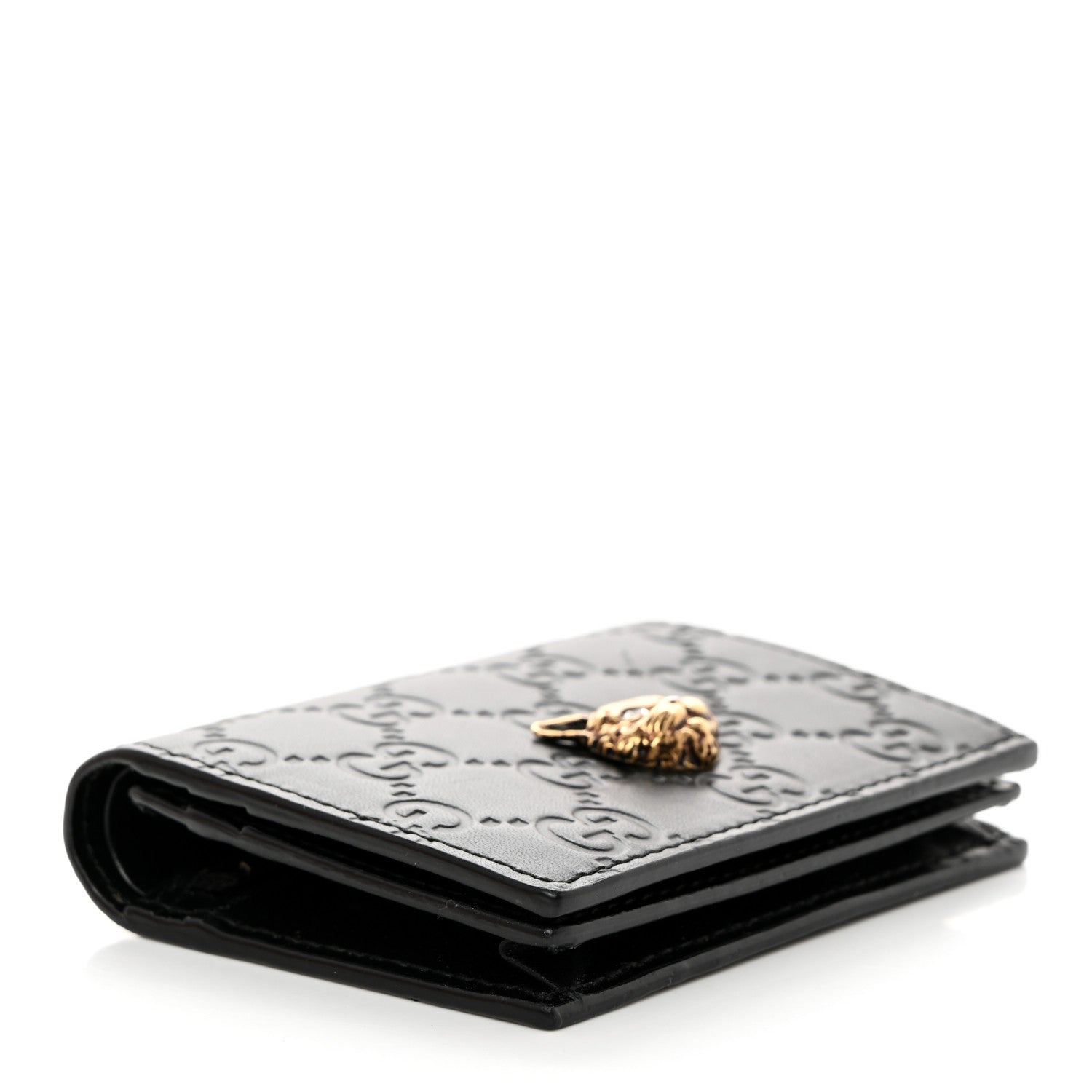 Gucci Guccissima Signature Crystal Cat Card Case Wallet Black 4 of 7