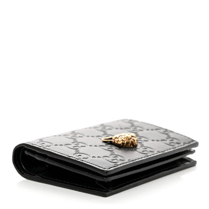 Gucci Guccissima Signature Crystal Cat Card Case Wallet Black 4 of 7