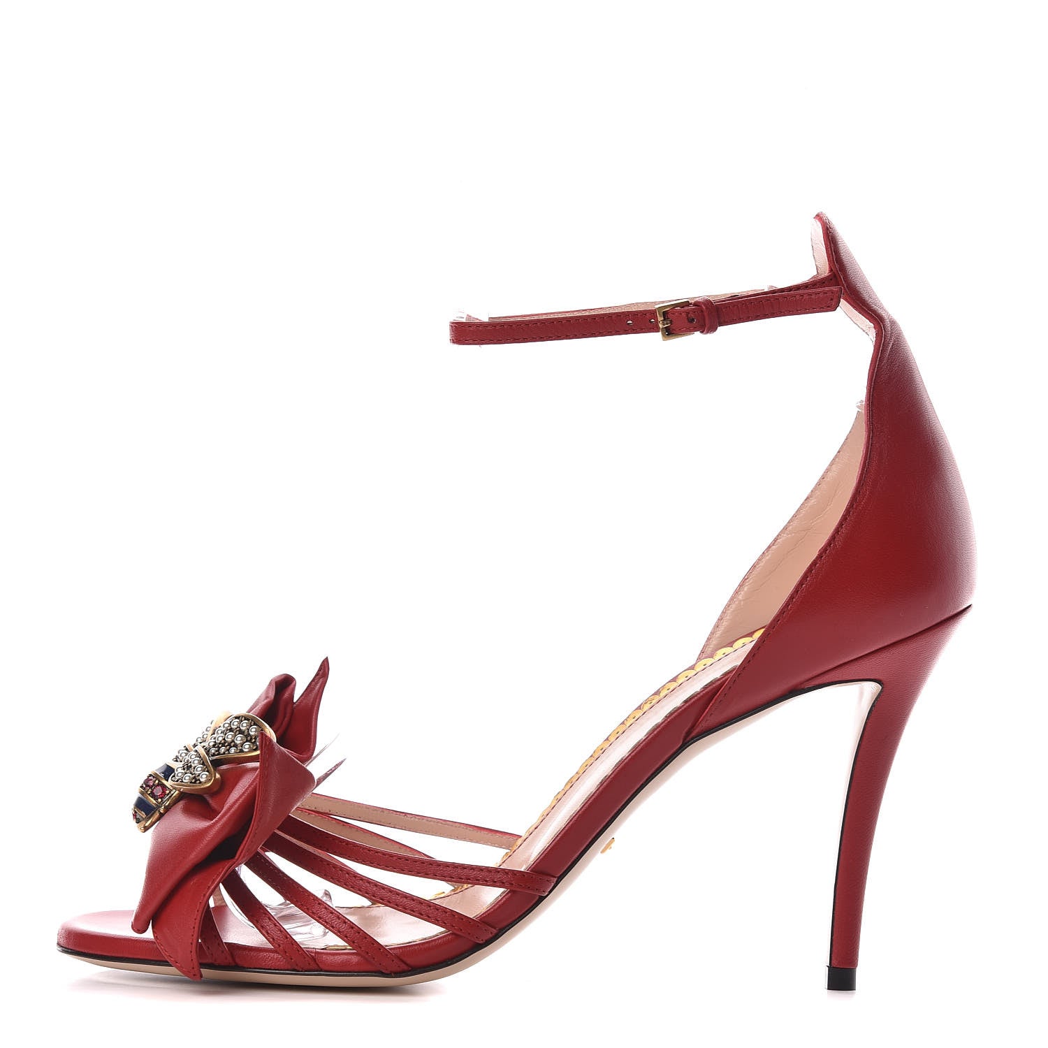 Gucci Nappa Crystal Queen Margaret High Heel Sandals 40 Hibiscus Red 1 of 9