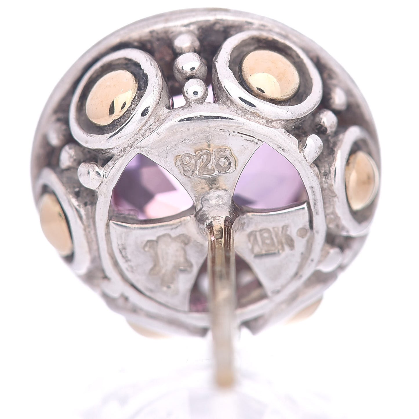 Sterling Silver 18K Yellow Gold Diamond Pink Topaz Batu Sari Earrings