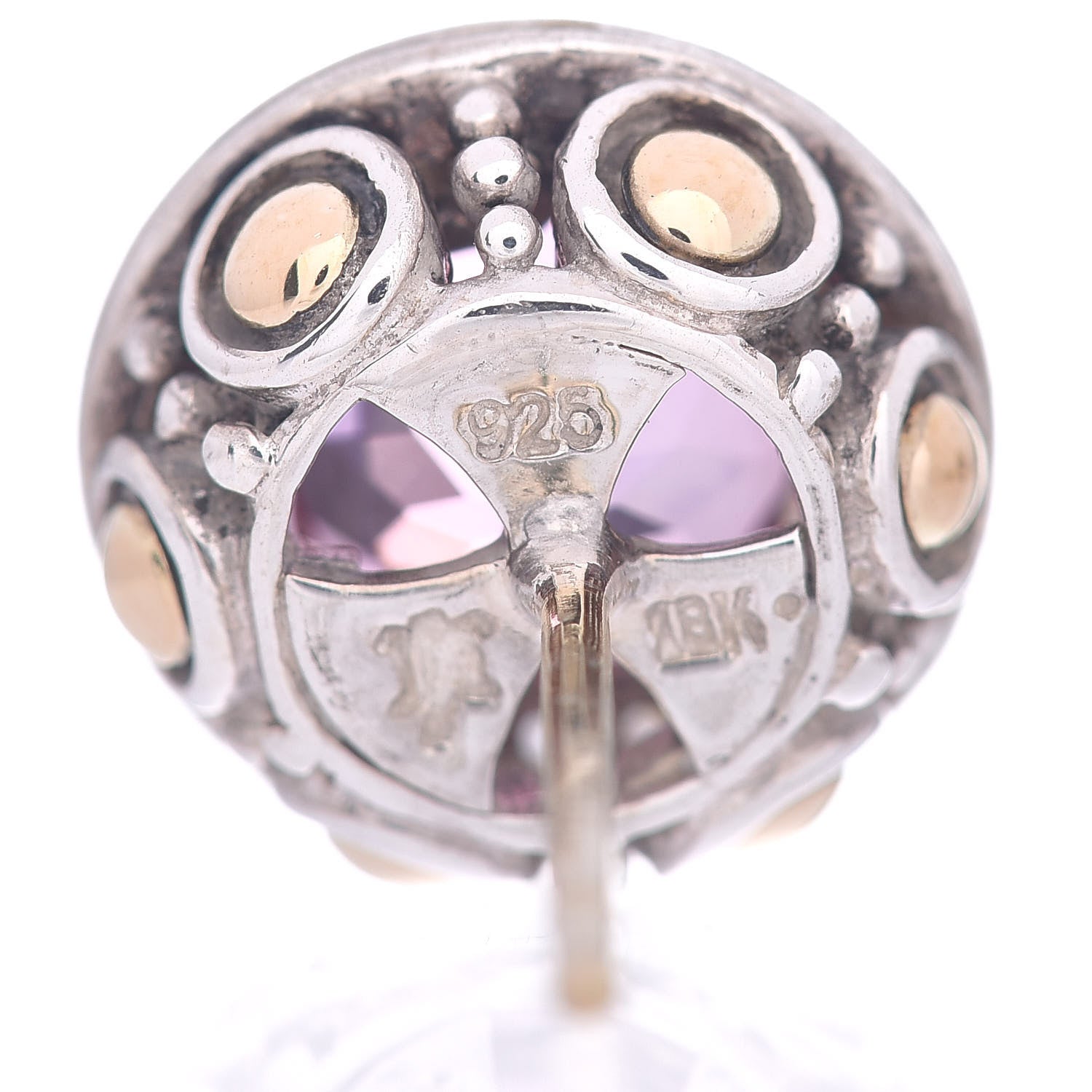 John Hardy Sterling Silver 18K Yellow Gold Diamond Pink Topaz Batu Sari Earrings 4 of 4