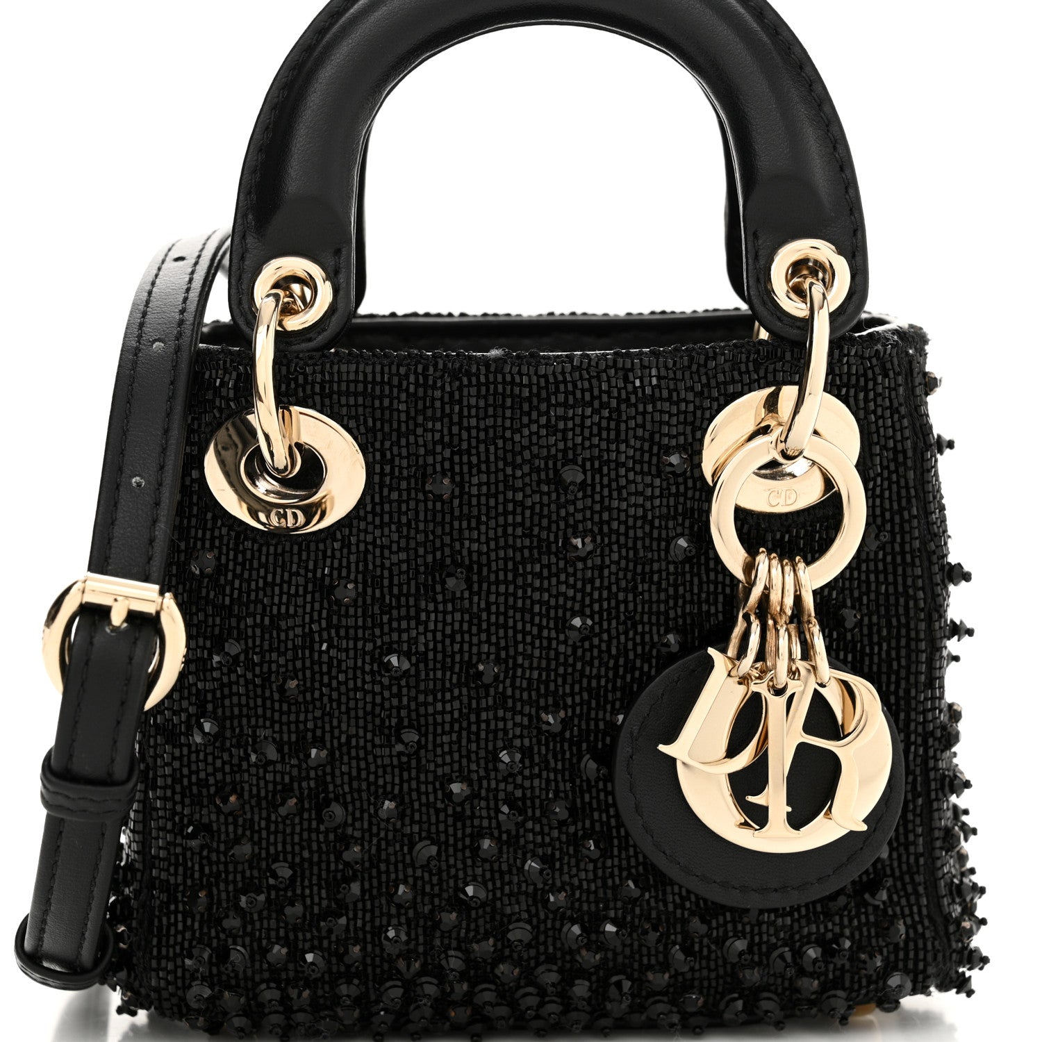 Christian Dior Lambskin Beaded Micro Lady Dior Black 1598590