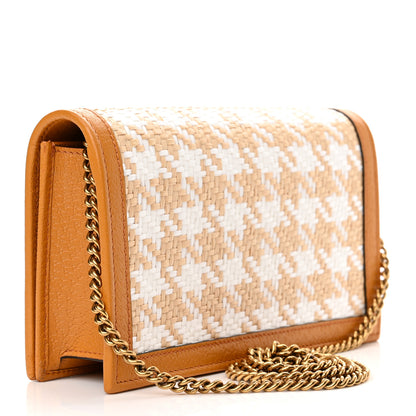 Gucci Polished Raffia Textured Dollar Calfskin Houndstooth Mini Diana Chain Bag Natural Sun Oil Mystic White 2 of 9