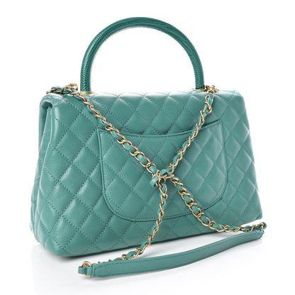 Chanel Caviar Lizard Quilted Small Coco Handle Flap Green 3 of 10