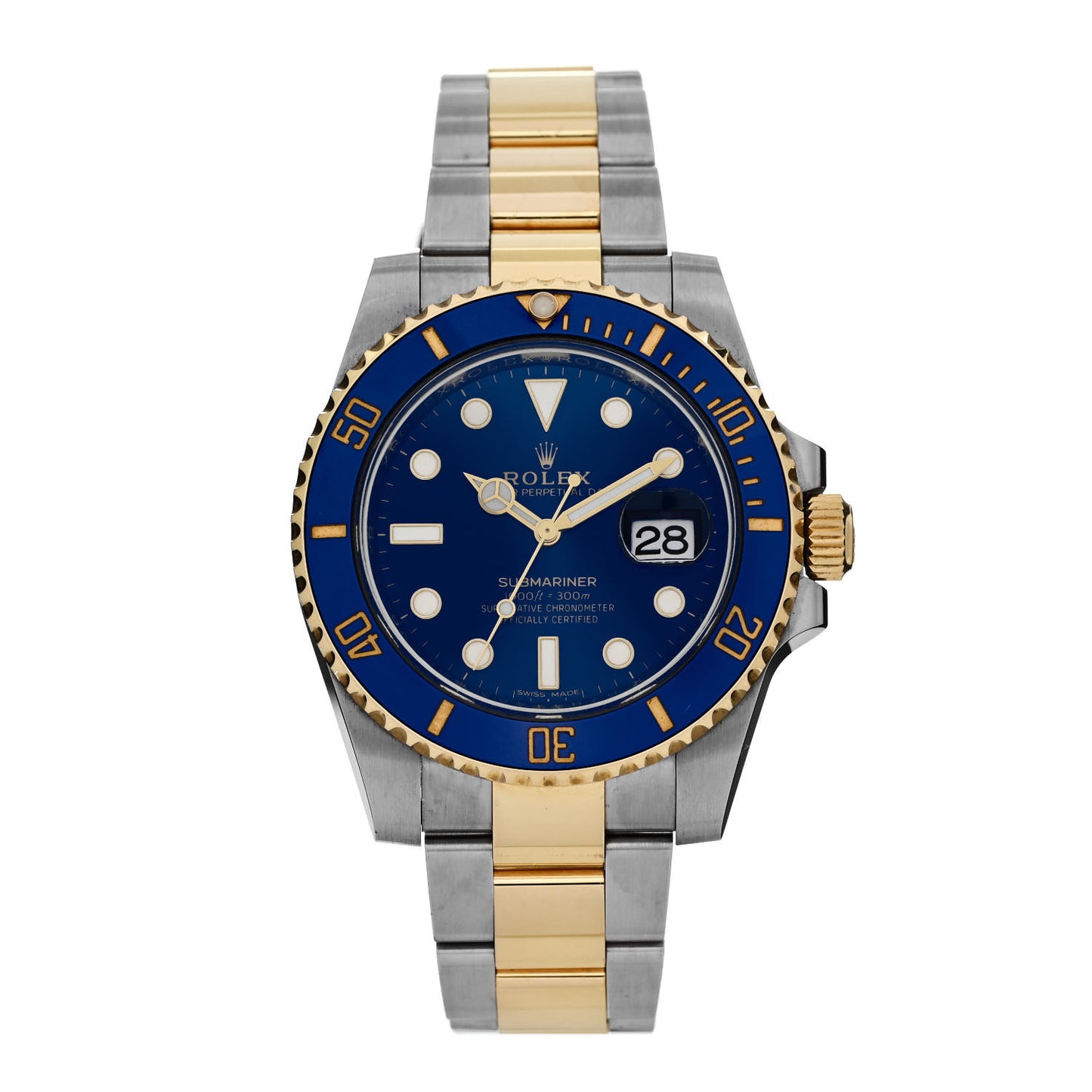 Stainless Steel 18K Yellow Gold 40mm Submariner Date Watch Royal Blue 116613LB