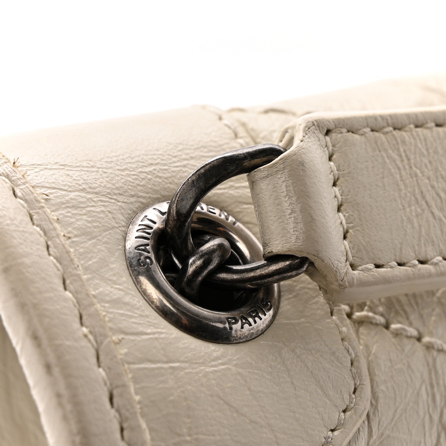 Saint Laurent Crinkled Calfskin Matelasse Monogram Baby Niki Chain Satchel Crema Soft 12 of 13