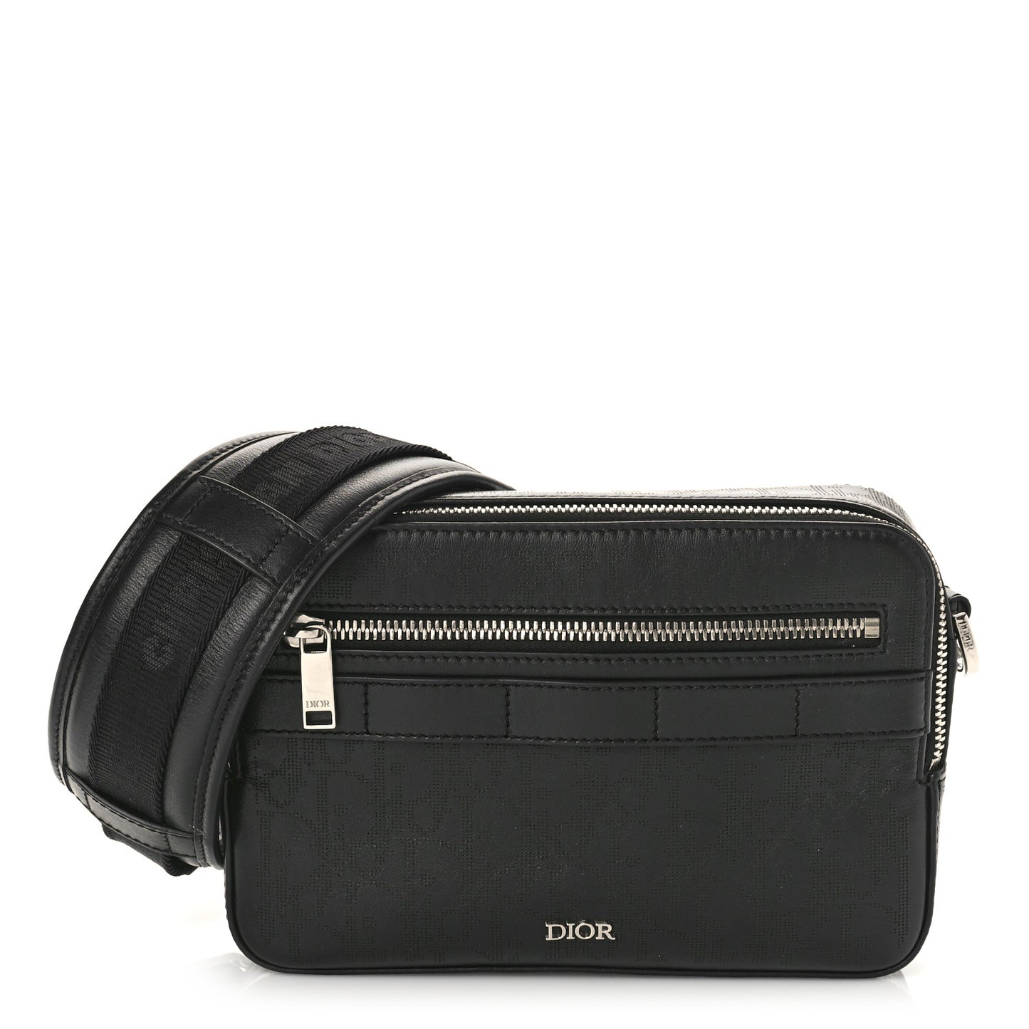 Calfskin Perforated Oblique Galaxy Safari Messenger Bag Black