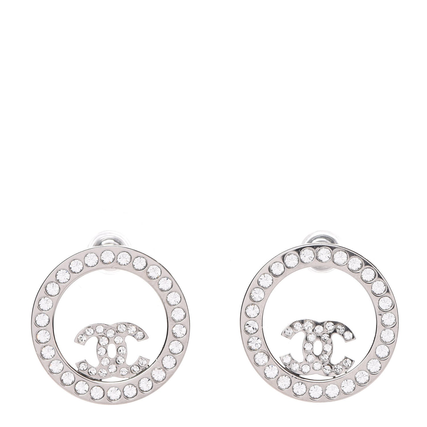 Crystal CC Round Earrings Silver