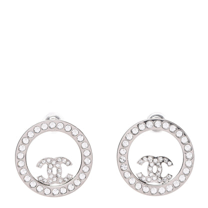 Chanel Crystal CC Round Earrings Silver 1 of 4