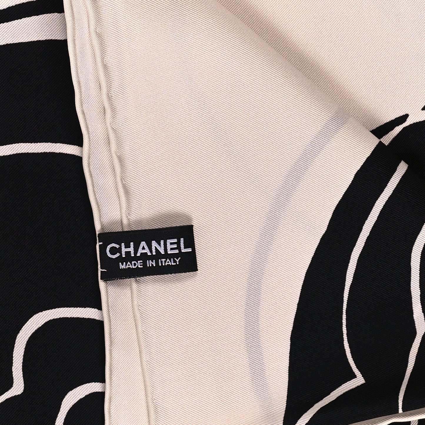Silk CC Camellia Scarf Black White