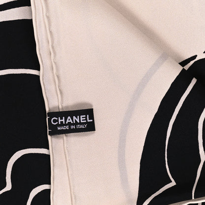 Chanel Silk CC Camellia Scarf Black White 3 of 5