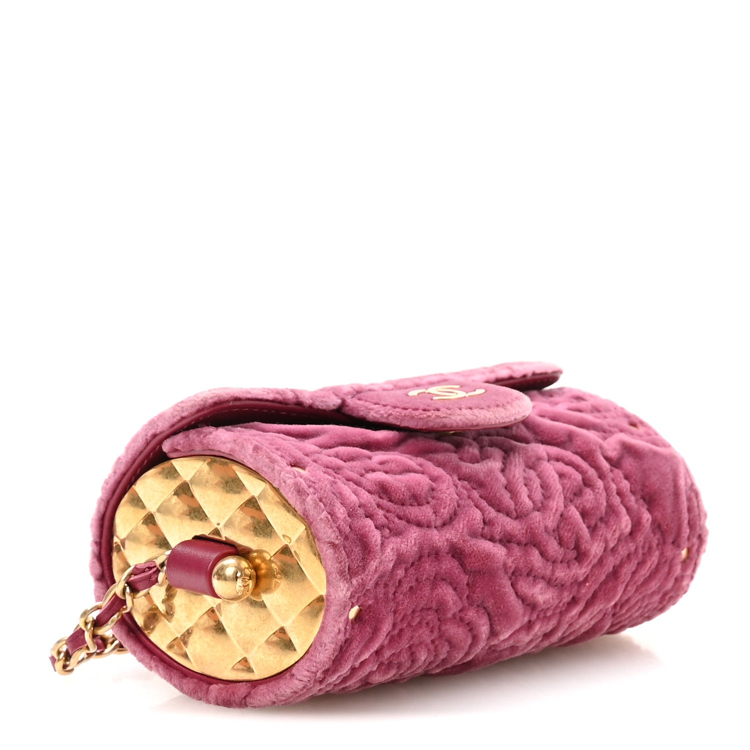 Chanel Velvet Camellia Embossed Jewel Belt Card Holder With Chain Pink 3 of 9