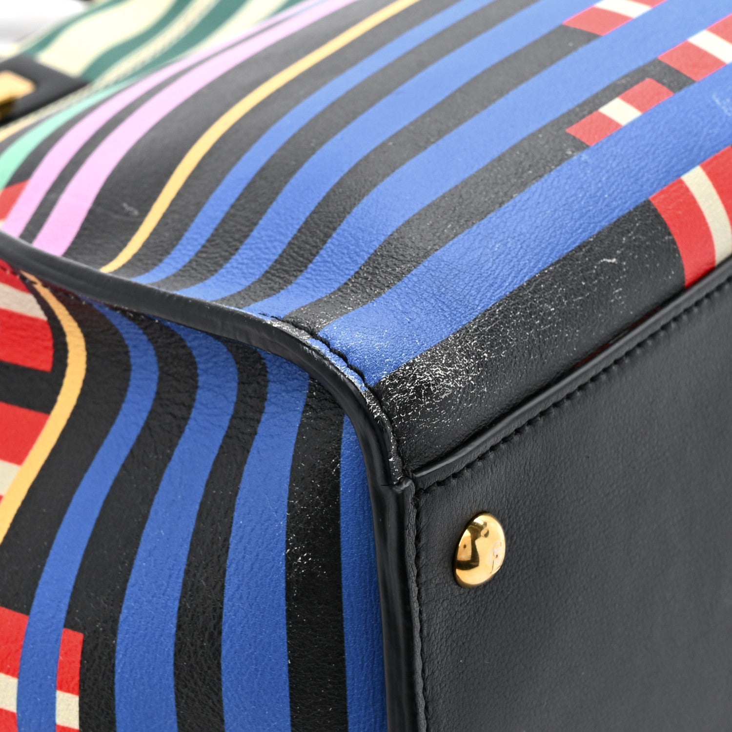 Fendi Vitello Seta Digital Print Large Peekaboo Iconic Satchel Multicolor Black 17 of 19