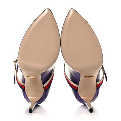 Gucci Malaga Kid Sylvie High Heel Pumps 36.5 Shine Purple 5 of 8