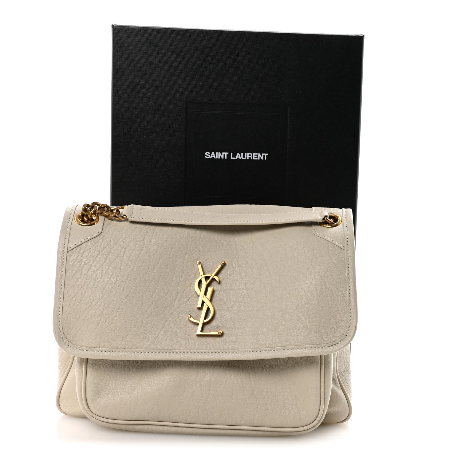 Saint Laurent Grained Lambskin Monogram Medium Niki Chain Satchel Crema Soft 10 of 10